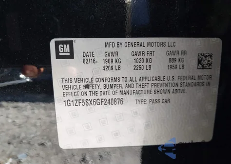 2016 Chevrolet Malibu 2Lt из США, поврежденный, VIN 1G1ZF5SX6GF240876